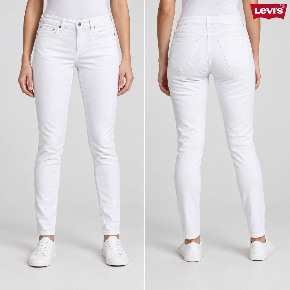 Levis Jeans Womens 31x34 White 711 Skinny Mid Rise Long Inseam Stretch Denim
